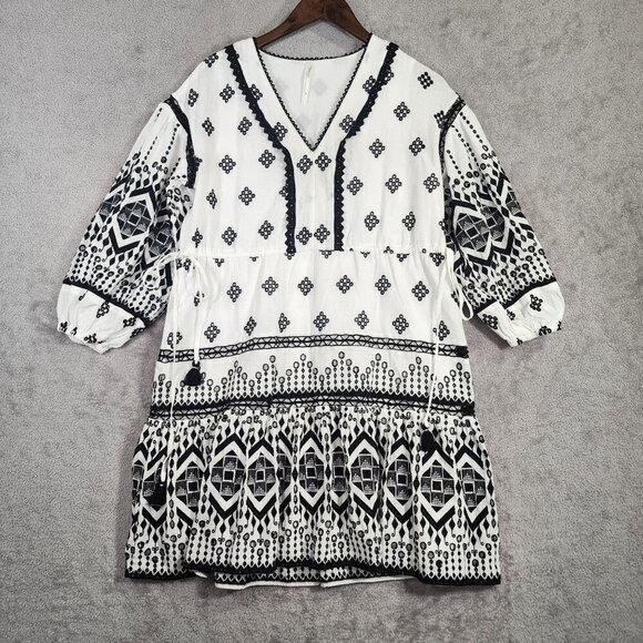 Anthropologie Womens Boho Embroidered Geometric Pattern Mini Shirt Dress - Picture 1 of 9
